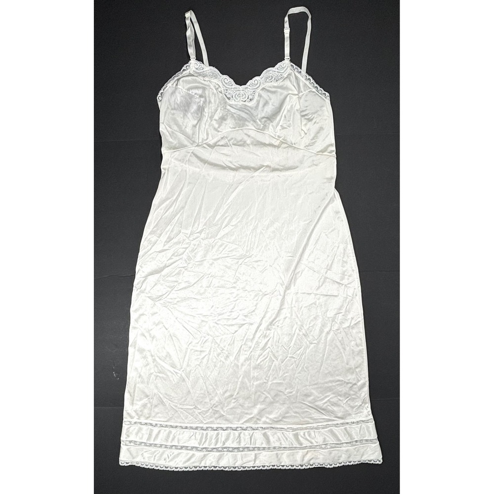 Vintage Adonna JCPenney White‎ Nylon Lace Trim Full Slip 38 Dress Grunge 90s EUC